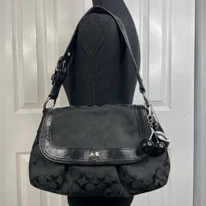 COACH Black Signature Shoulder Bag with Silver Details